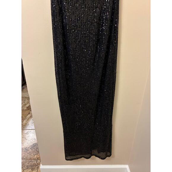 Mac Duggal Sequined Bow One Shoulder Column Gown Black Formal Elegant Size 6 - Picture 7 of 13